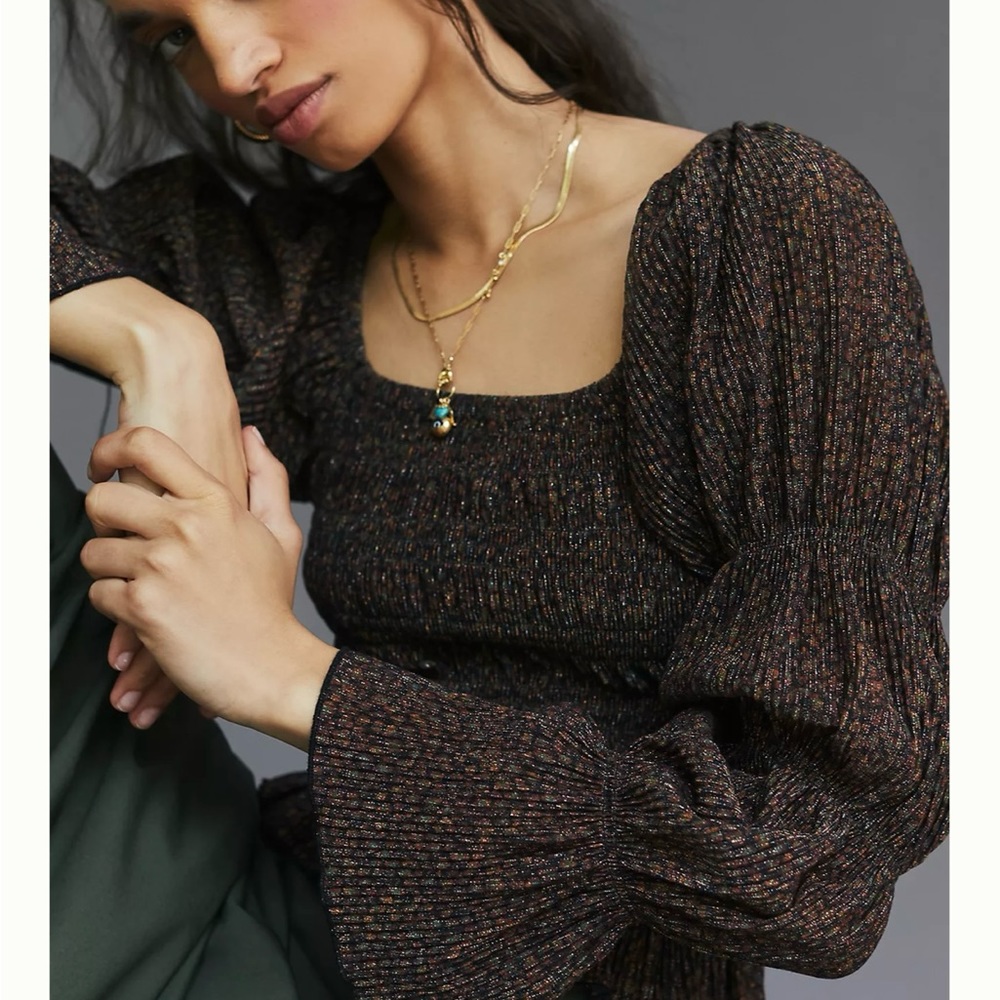 Anthropologie Shimmer Puff Sleeved Top NWT